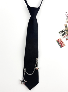 原创链条领带女ins懒人免打拉链韩版英伦时尚黑色学院风 痞帅男潮