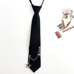 原创链条领带女ins懒人免打拉链韩版英伦时尚黑色学院风 痞帅男潮