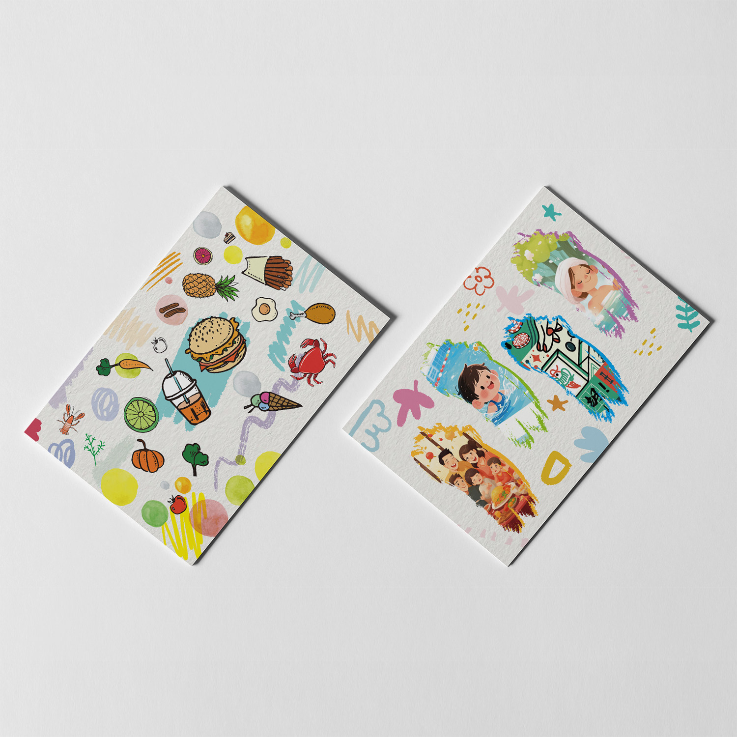 邮嗨吃喝玩乐明信片美食治愈系享受生活贺卡潇洒惬意插画