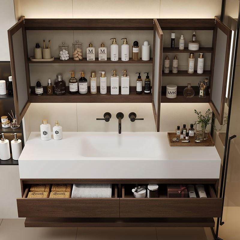 .原木风可丽耐岩板热弯无缝一体盆橡木浴室柜组合洗脸洗漱台盆定,家装主材,浴室柜组合,淘宝优惠券,粉丝福利购,淘宝优惠卷