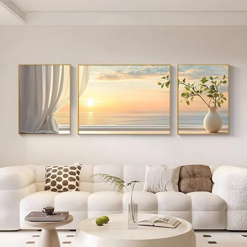 北欧奶油风客厅三联画现
