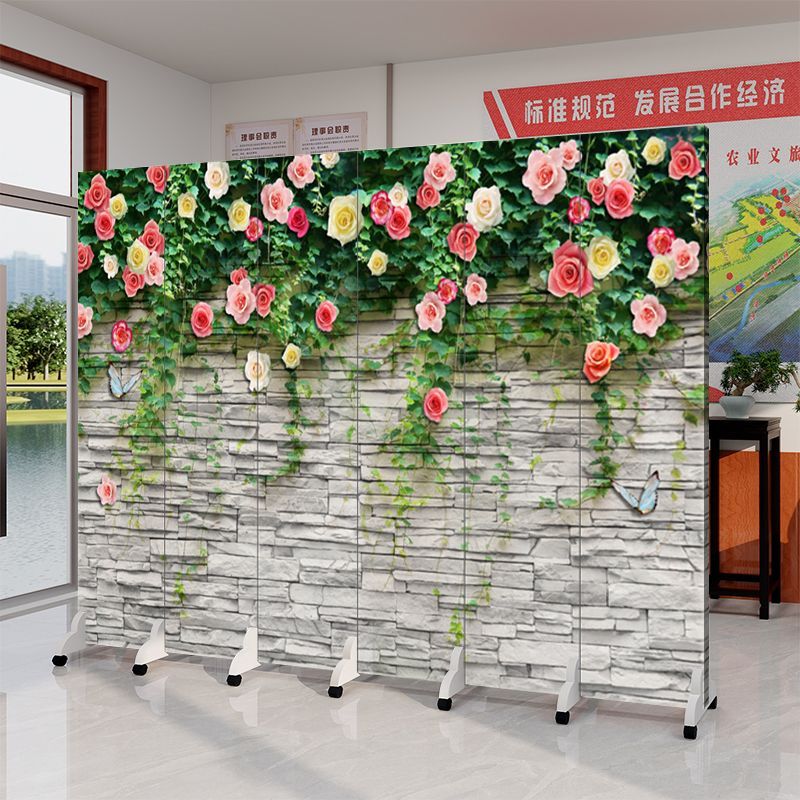 花墙植物艺术屏风隔断客厅卧室遮挡板可折叠移动背景墙现代简约