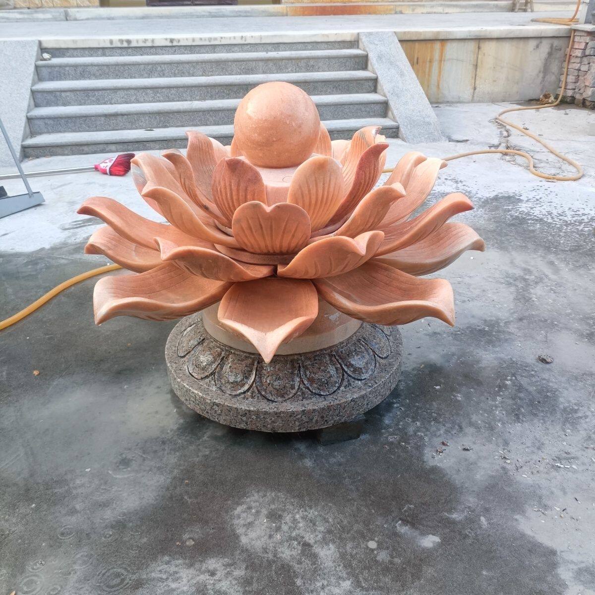 石雕晚霞荷花喷泉户外喷水大理石莲花庭院景观汉白玉室外流水摆件