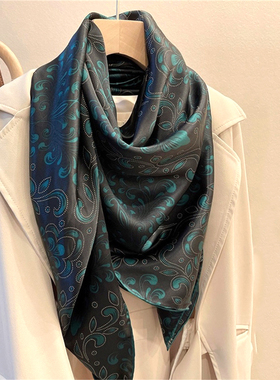 杭州正品真丝围巾女大方巾丝巾披肩披巾绿色黑色春夏季100桑蚕丝