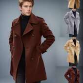 跨境秋冬新款 风衣 休闲保暖外套毛呢子男士 英伦翻领男式 中长款