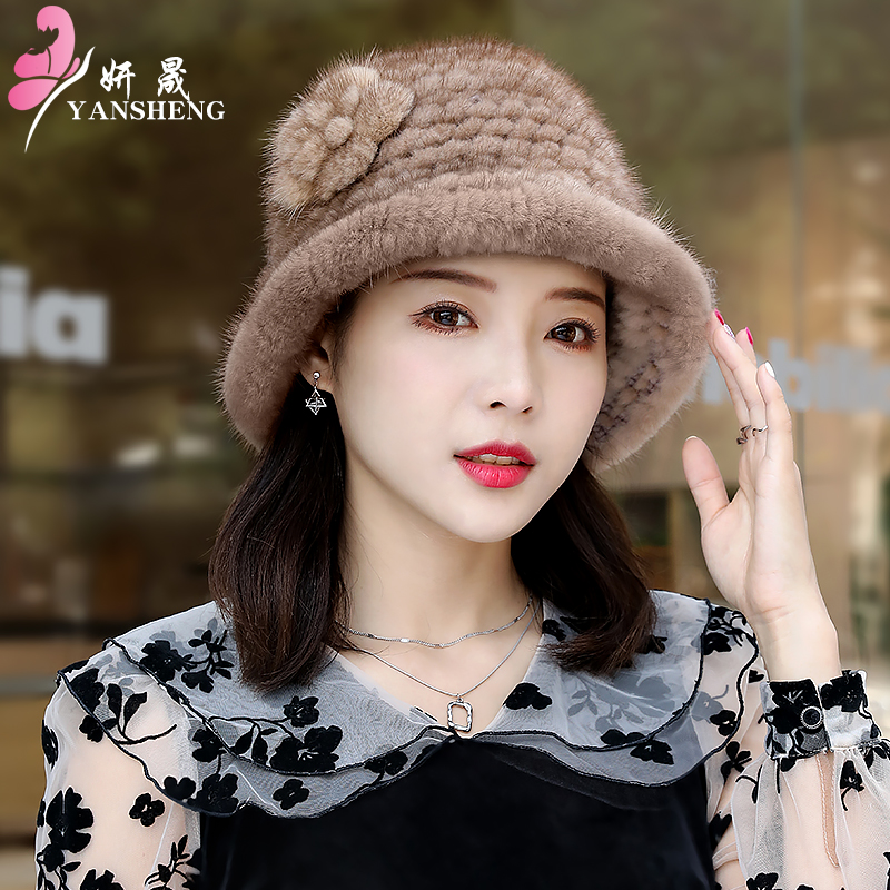 貂皮帽子女秋冬户外休闲水貂毛皮草渔夫帽保暖护耳中老年礼帽韩版