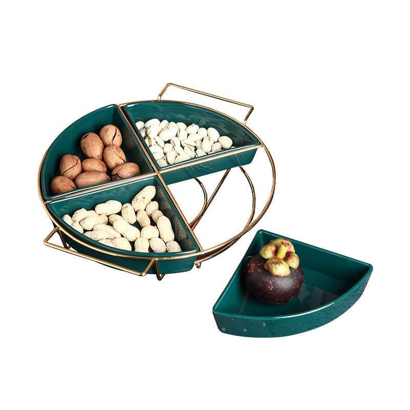 贝汉美轻奢陶瓷分格果盘创意拼盘大号水果零食盘客厅茶几家用盘