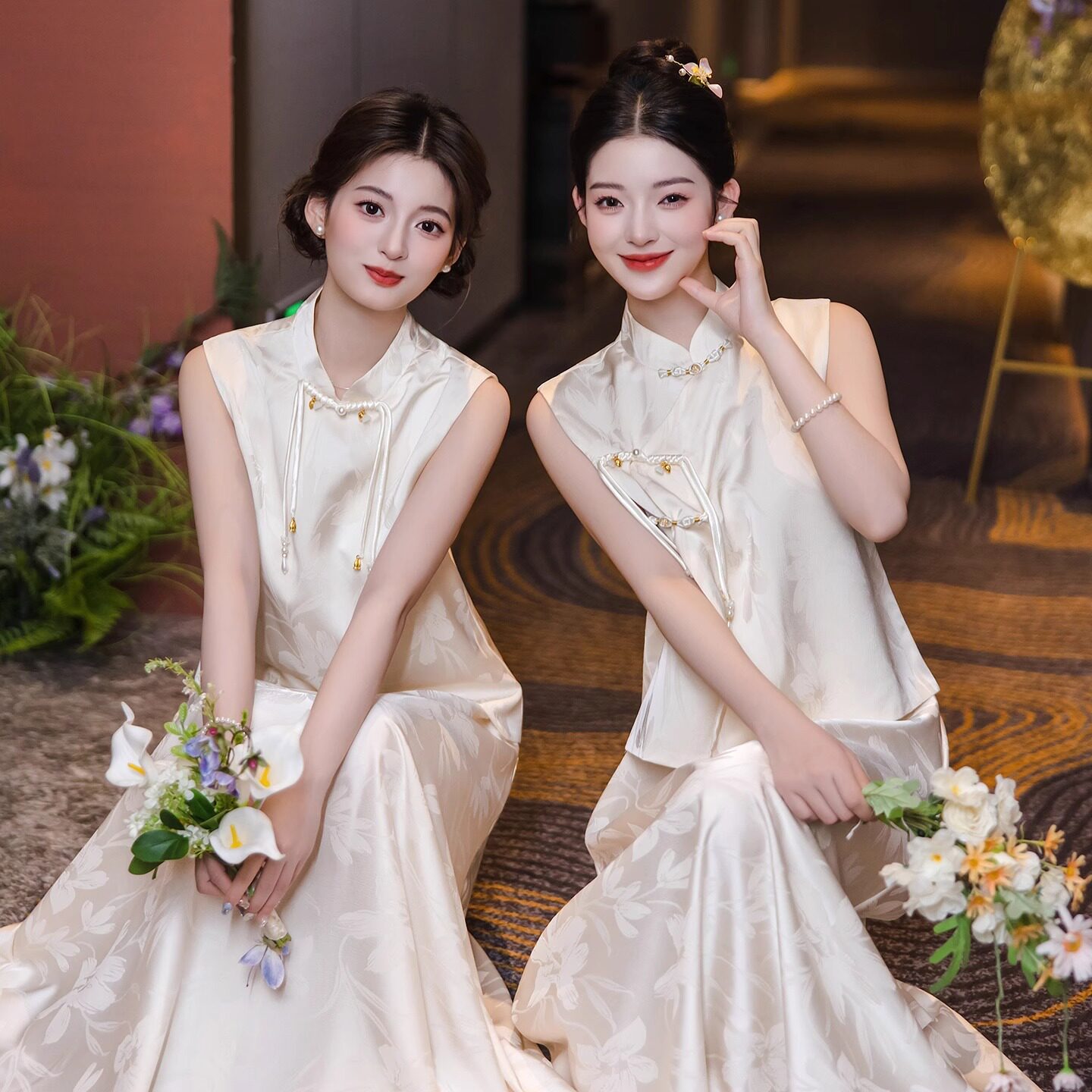 新中式伴娘服2026新款夏季姐妹团香槟色礼服裙年会感绝美订婚旗袍