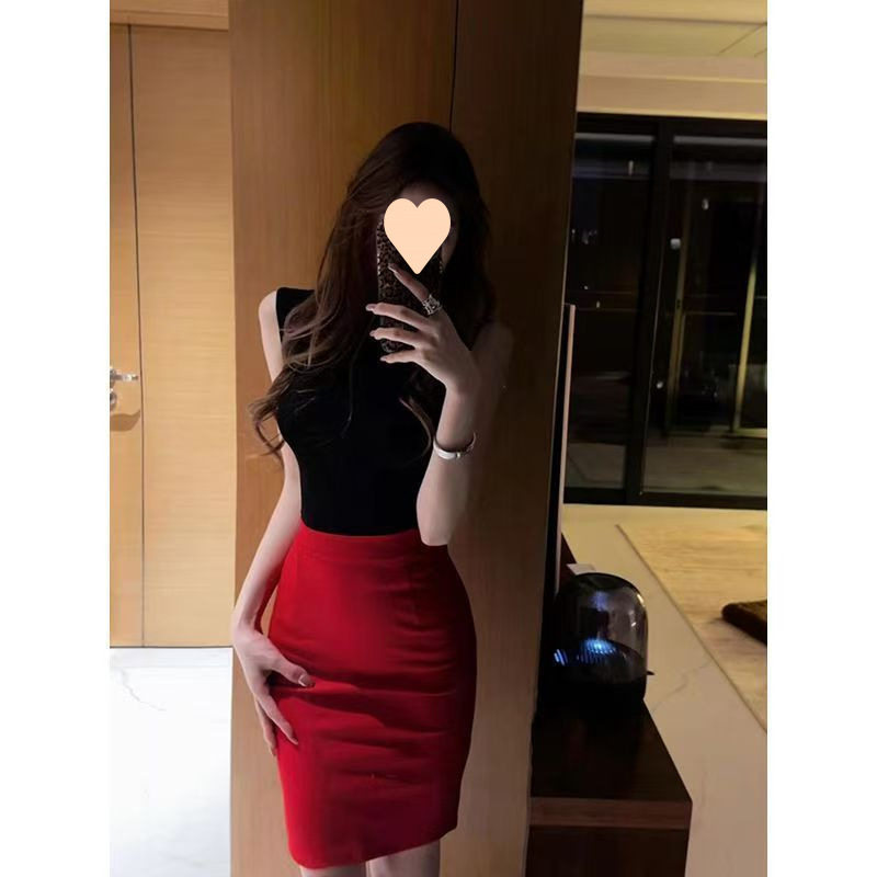 纯欲风辣妹套装女2025春夏修身短款无袖上衣高腰包臀半身裙