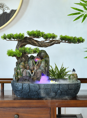 欢迎松木循环水假山流水喷泉装饰客厅景观盆景办公室水景装修开业