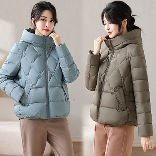 90白鸭绒2024冬装新款中年女装羽绒服连帽加厚保暖外套妈妈装正品