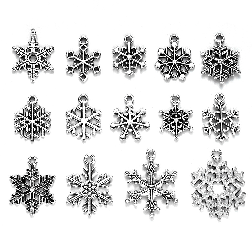 70个装雪花藏银手链配件 合金吊坠饰品配件 圣诞古银雪花挂件