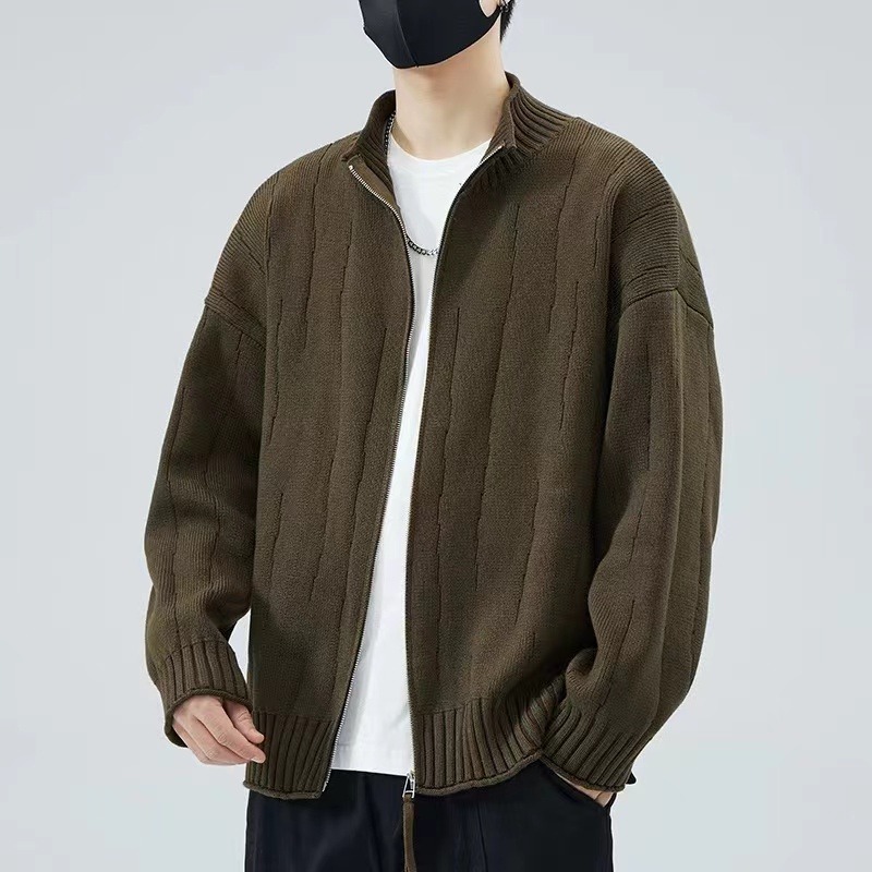 立领针织开衫外套男士春秋冬季