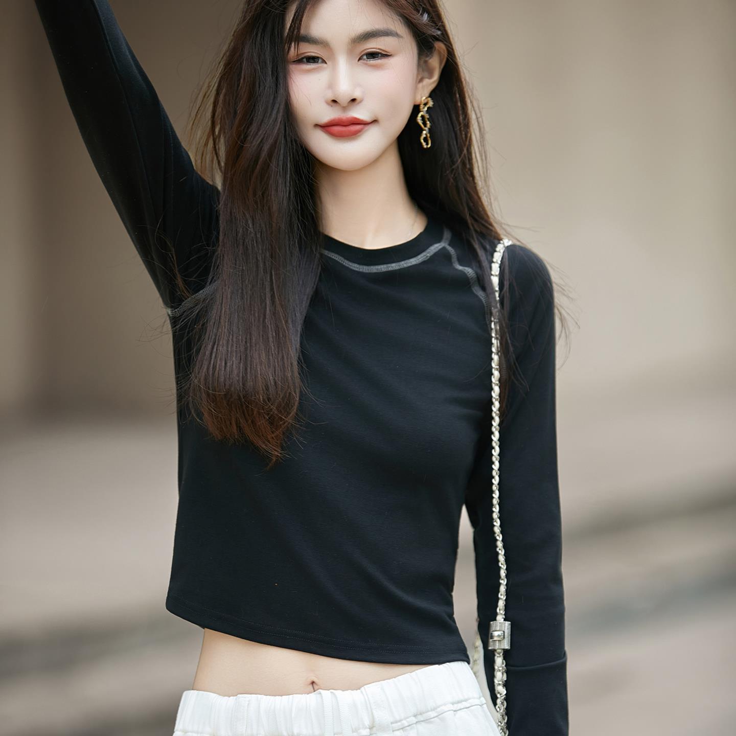 JOYIASS法式高级感双面磨毛打底衫女2025新款高腰短款洋气保暖绒