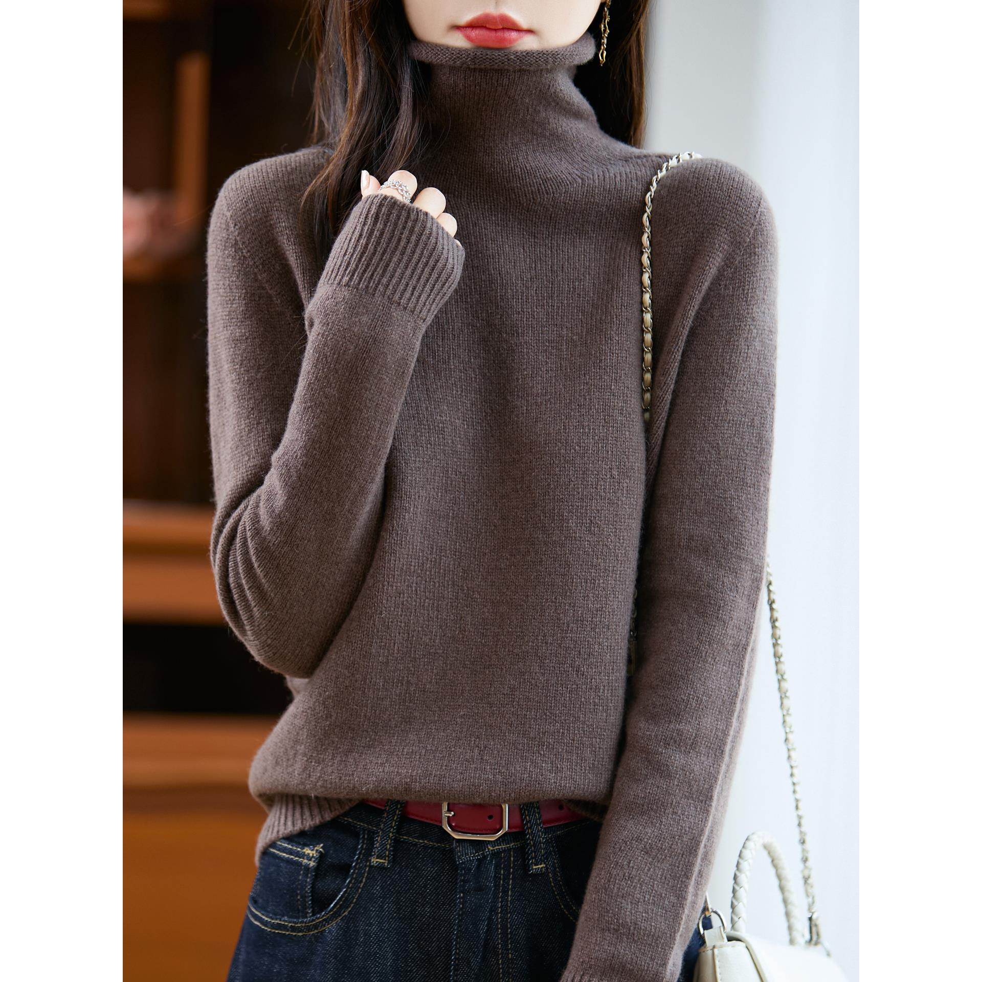 JOYIASS法式无缝一体100纯衫女堆堆领套头毛衣2025新款内搭保暖打