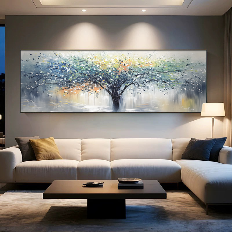 发财树大芬村油画现代抽象沙发背景墙装饰画手绘肌理高档客厅挂画