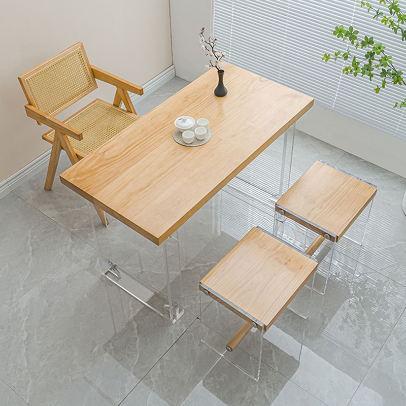 现代简约实木亚克力家用阳台茶桌小户型后现代侘傺风茶几悬浮桌脚