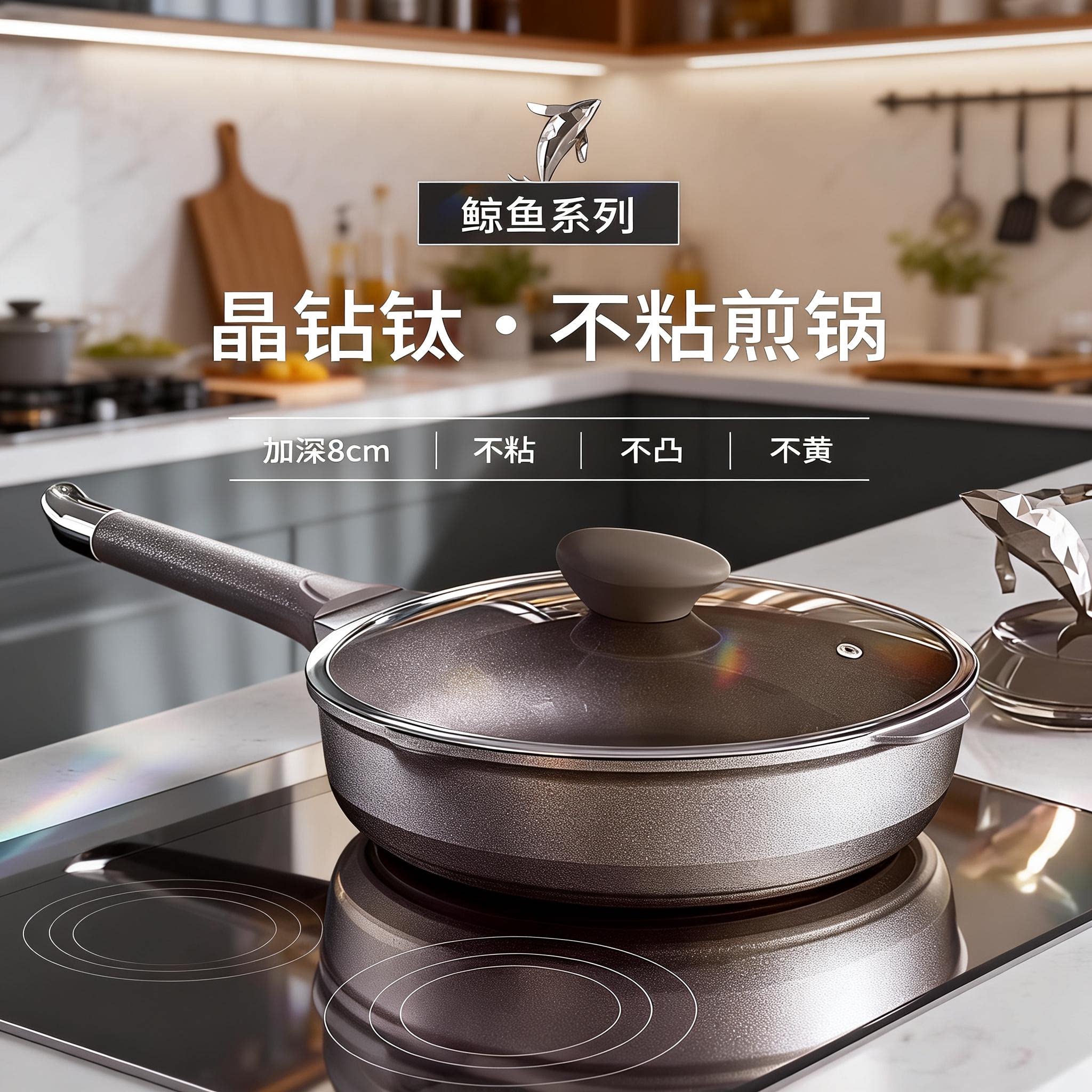 德国knx晶钻钛平底煎锅家用无涂层不粘锅加深炒菜锅无油烟平底锅