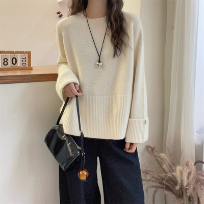 大码高级感袖口卷边毛衣女