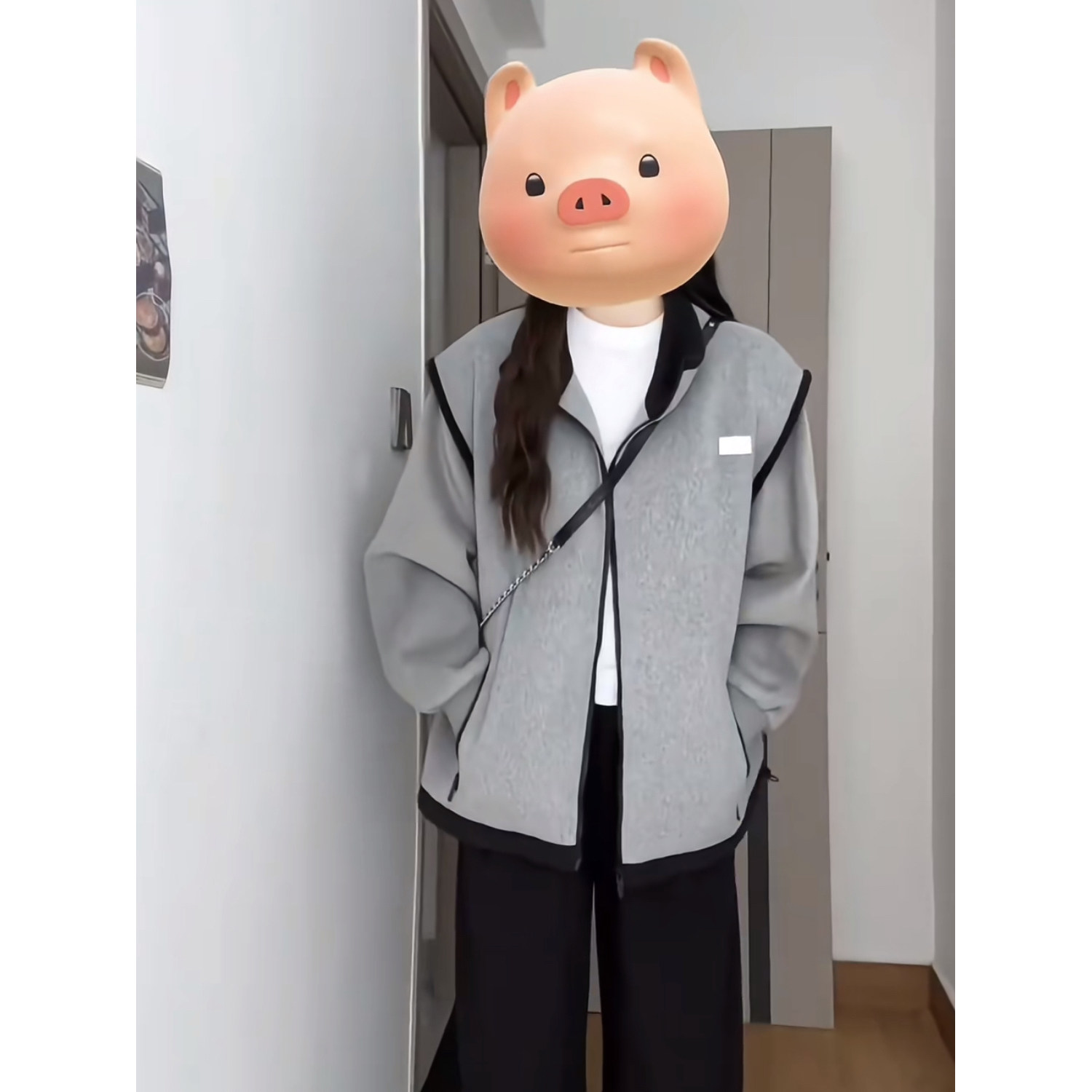 高级感百搭灰色加绒外套女