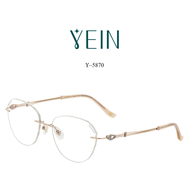 魅影无框眼镜YEIN官方旗舰店云克悦Y5870钻石切边超轻钛架眼镜女