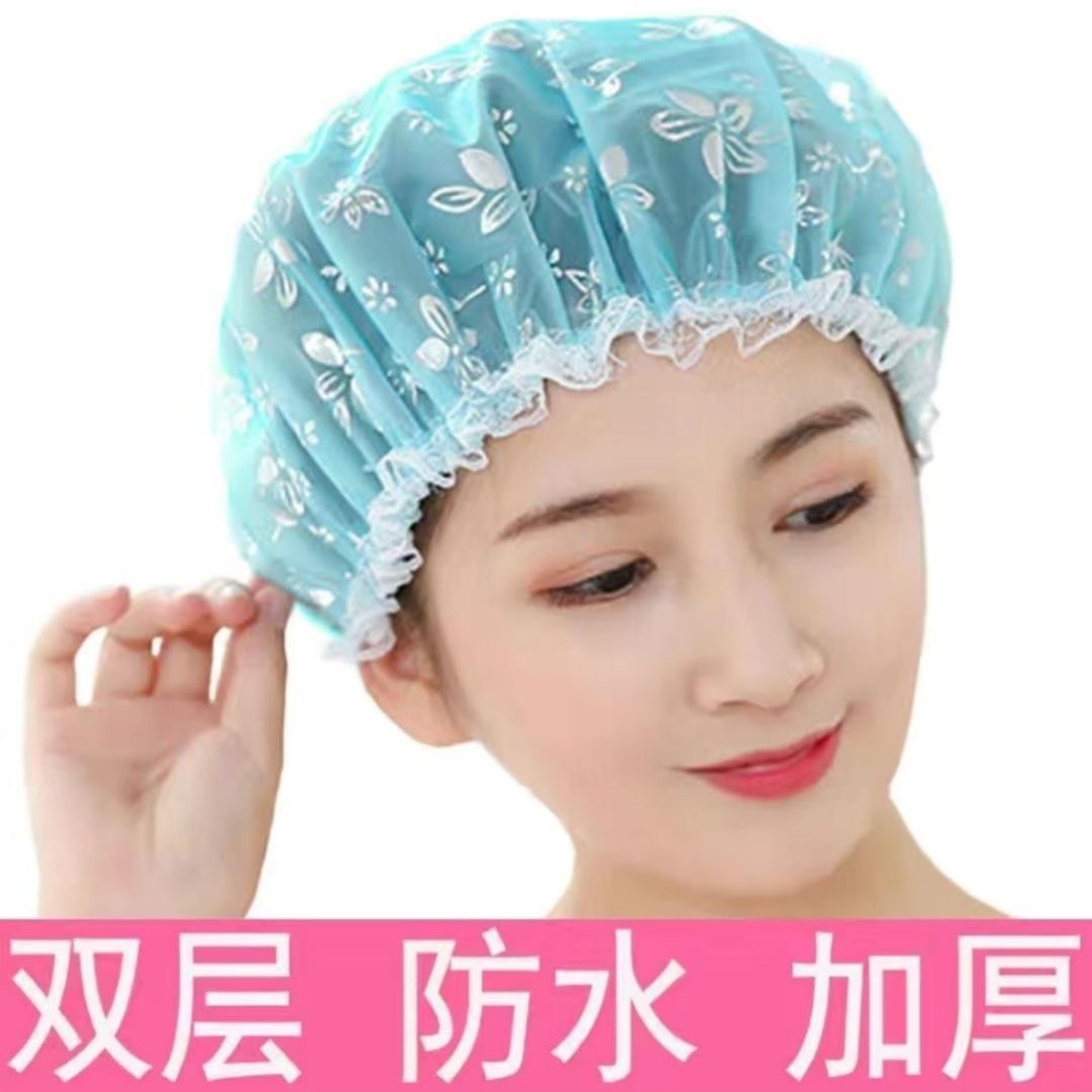 双层浴帽女防水洗澡成人头套加厚干发帽女儿童浴帽厨房油烟沐浴帽