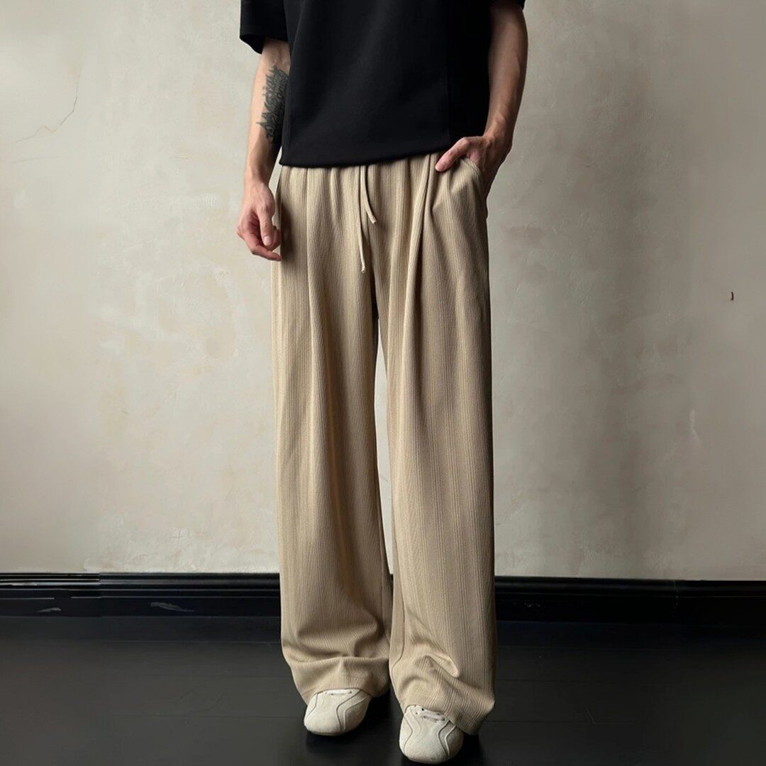 抖音款冰感老钱纹理西裤直筒垂感休闲裤春夏情侣直筒宽松阔腿裤子