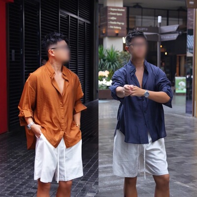新贵老钱风感复古透气百搭洋气日常男士宽松个性休闲舒适时尚套装