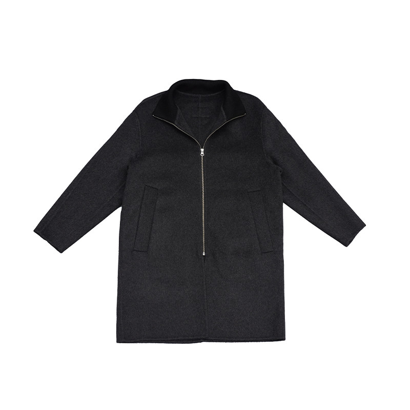 RICKYOUNG锐奇冬款老钱风拼接大衣男女中长款宽松拉链毛呢外套