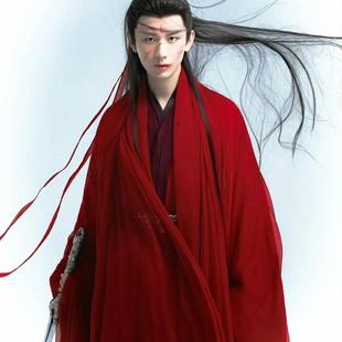 成毅红色交领汉服男士成人仙侠剑客魏晋中国风影视剧古装飘逸全套