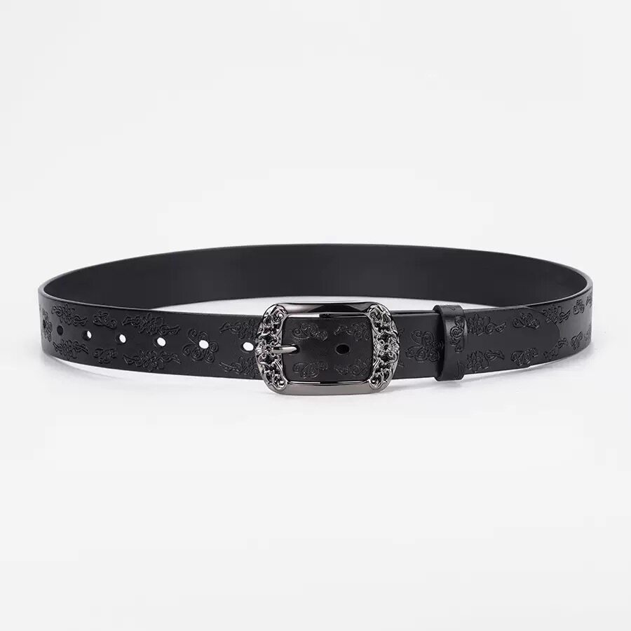 新款美式复古蝴蝶压花皮带潮流设计感小众百搭y2k腰带男女款裤带