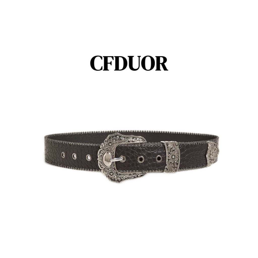 设计感小众腰带鳄鱼纹黑色裤带美式复古y2k风装饰裙子皮带男女款