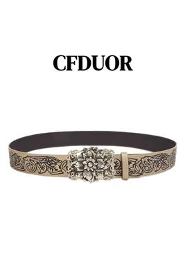 CFDUOR原创朋克风复古压花花朵腰带 y2k辣妹百搭哥特暗黑风皮带