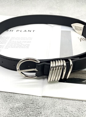 小众设计银色金属圆环时髦个性黑色皮带2024新款ins网红男女腰带