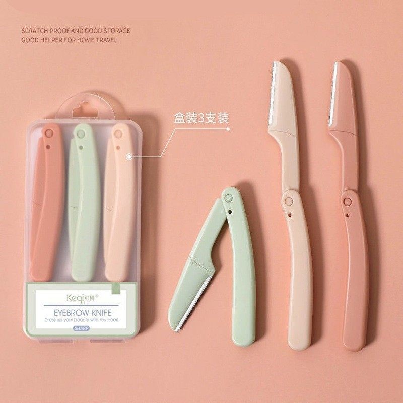 可绮修眉刀3支装折叠式安全刮眉刀男女通用便携美容工具