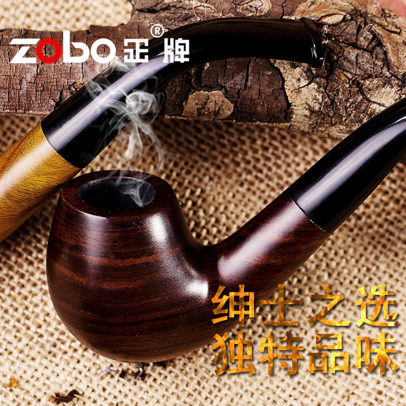 ZOBO正牌烟斗黑檀木手工烟斗弯式烟丝斗过滤烟嘴男士实木烟斗烟具