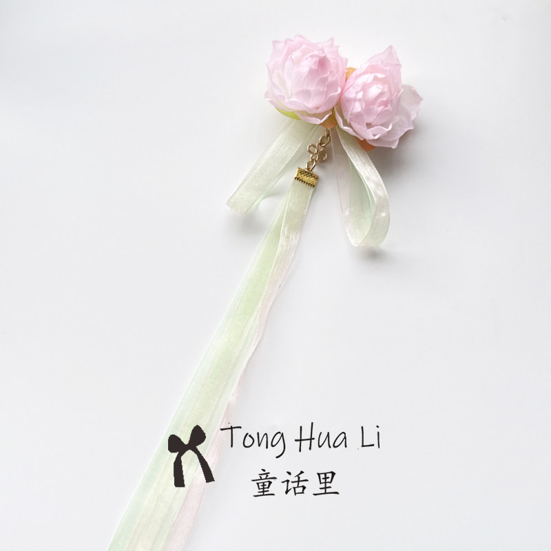 汉服儿童头饰女童荷花飘带后压图片