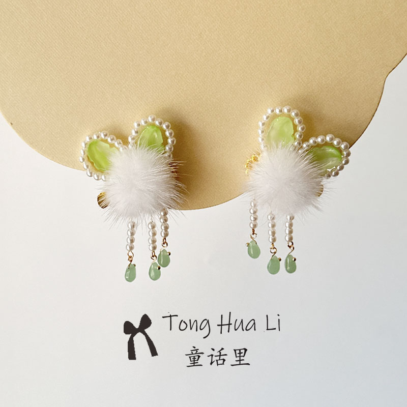 宝宝发夹毛球过年绿色元旦发饰图片