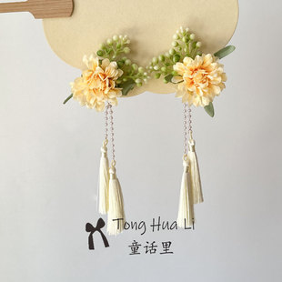 古风原创发饰踏青拍照汉服头饰绢花配饰簪花发夹流苏花朵对夹超仙