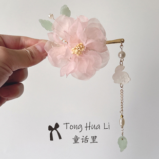 儿童汉服发饰唐装绢花古风丸子冠公主头饰发簪女童古装中国风皇冠