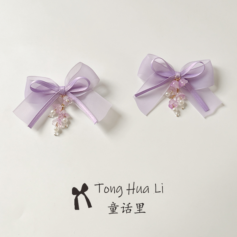 儿童汉服发饰蝴蝶结铃兰流苏对夹