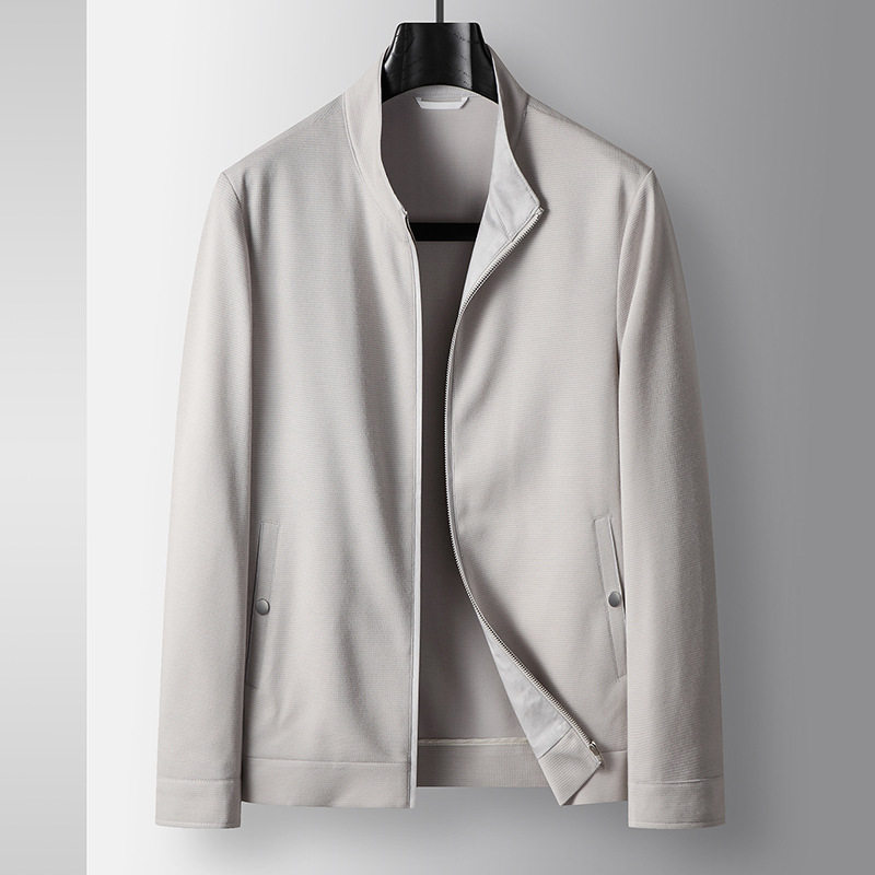 男式夹克春秋款立领拉链版亚麻上衣青年轻奢商务老钱风休闲薄外套