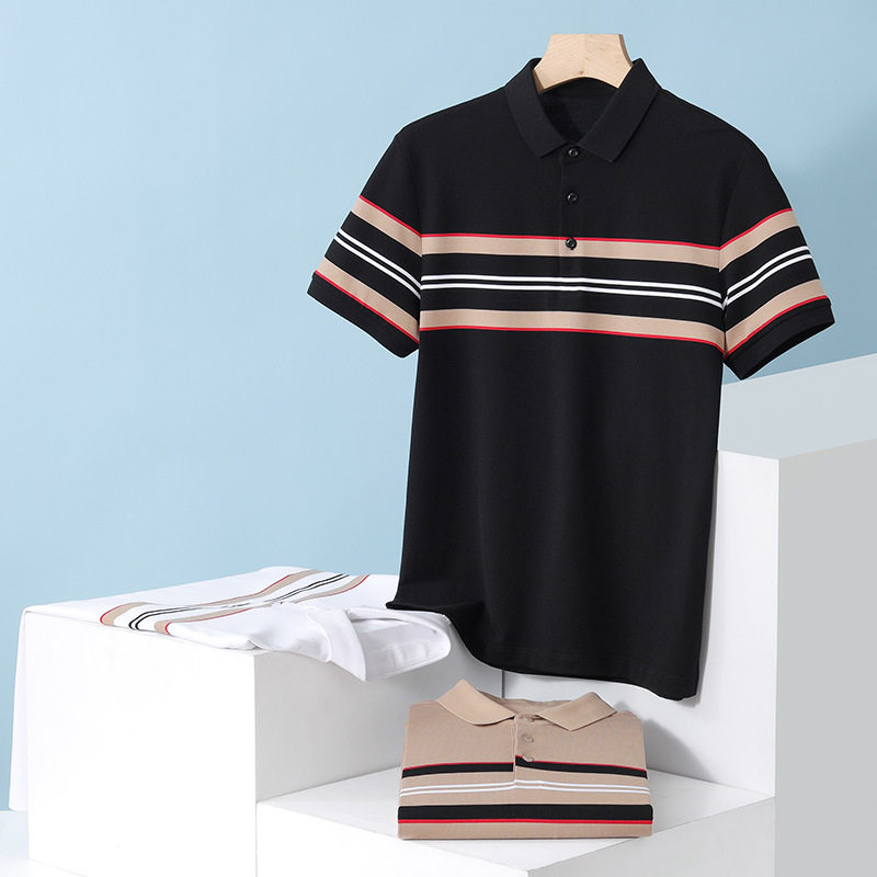 2026男士商务春夏新款百搭简约日常翻领短袖男士个性条纹上衣POLO
