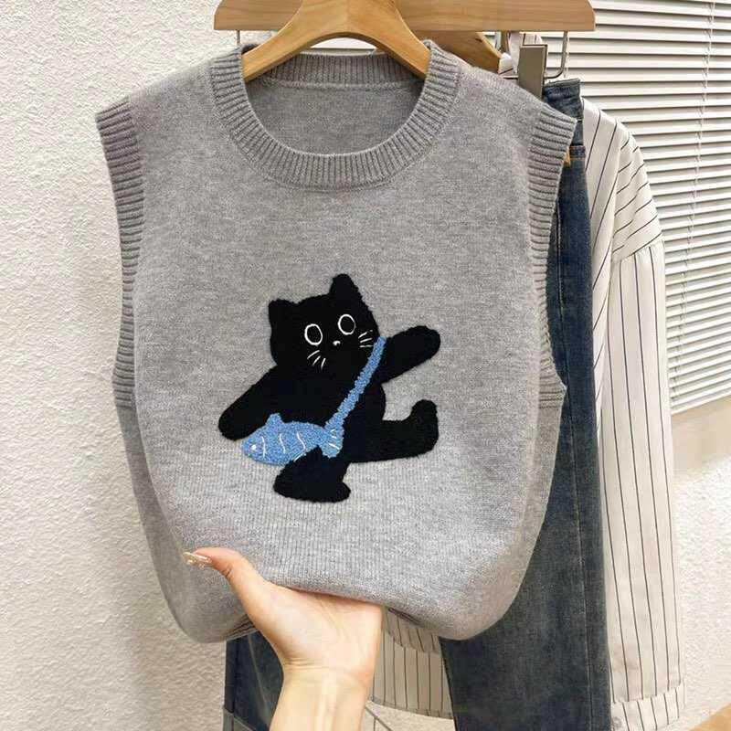 儿童毛衣马甲2026春秋款男女童卡通小猫针织背心秋装男童打底厂家