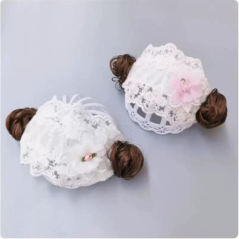 婴儿帽子夏季薄款甜美洋气公主小月龄女宝宝蕾丝假发发带护囟厂家