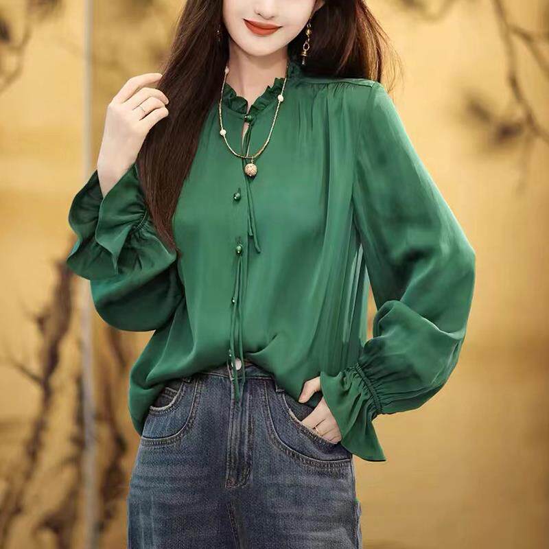 RIERA妈妈时尚休闲长袖衬衫女士春秋2025新款春装百搭宽松衬衣女
