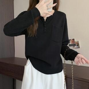 ROUMIKL不规则别致V领针织打底衫女秋冬2025新款别致宽松显瘦毛衣