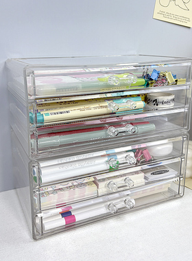 简约风文具收纳盒三层免安装抽屉式亚克力整理盒分层大容量收纳盒