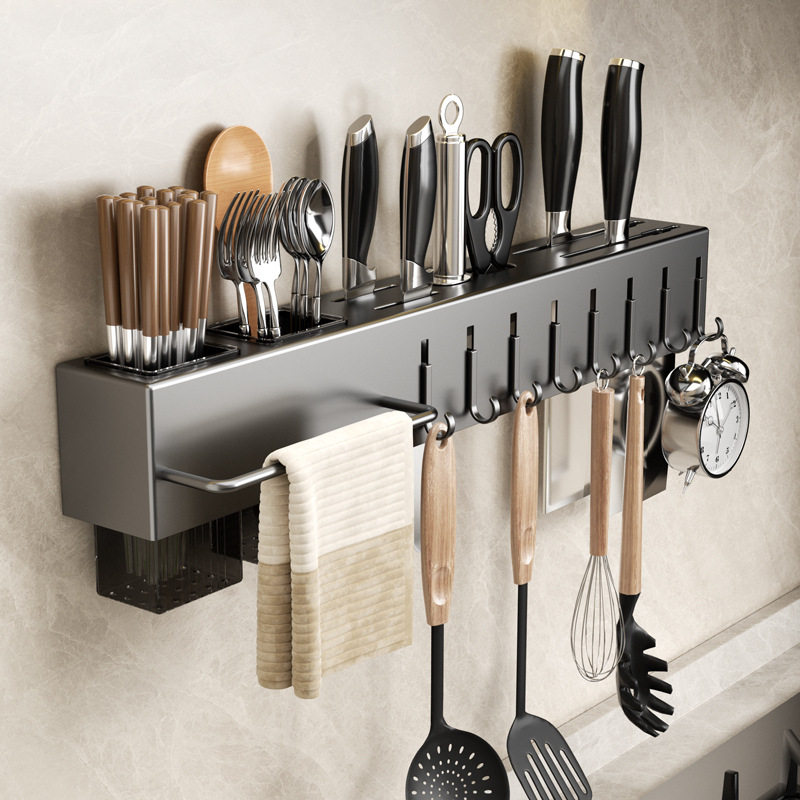 不锈钢厨房置物架壁挂式多功能免打孔刀具刀架一体筷笼筷子筒收纳,收纳整理,洗衣机置物架,淘宝优惠券,粉丝福利购,淘宝优惠卷