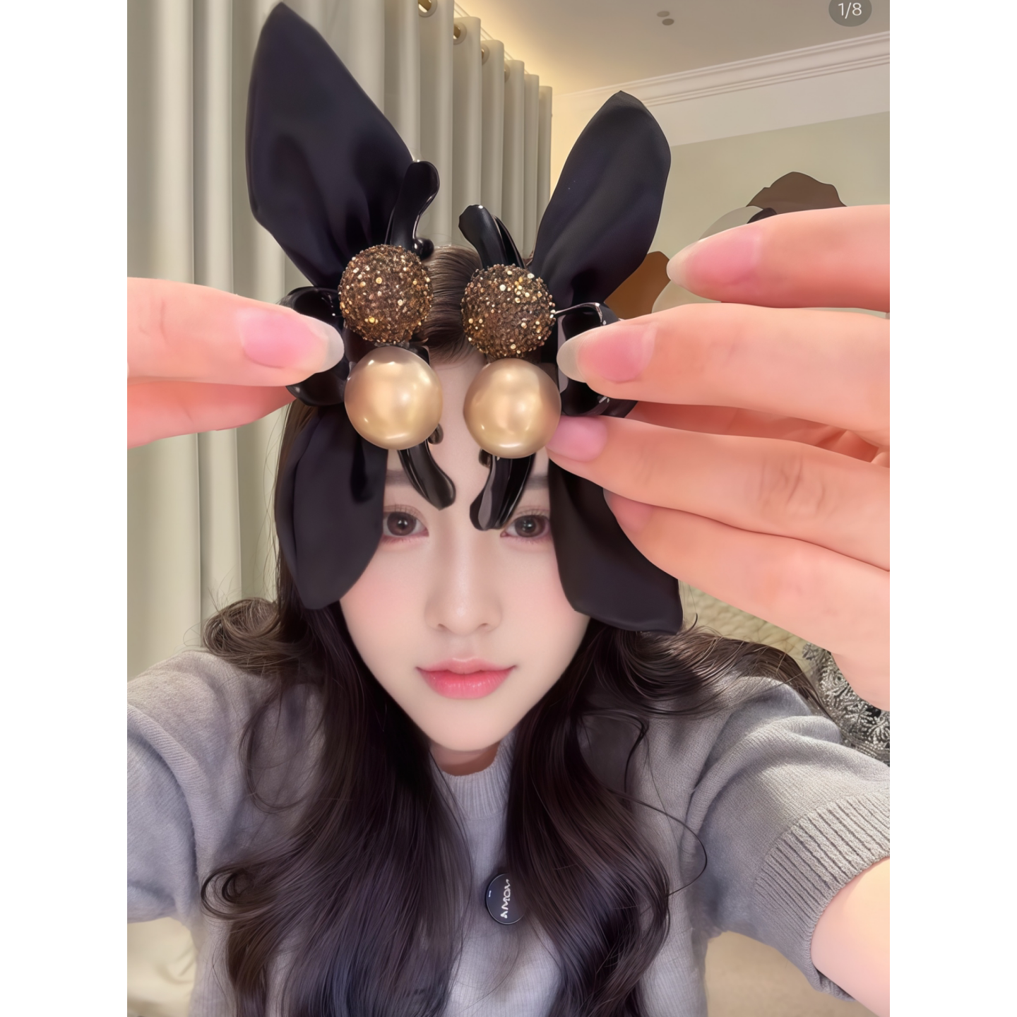 韩系公主头兔耳朵蝴蝶结小抓夹女精致刘海夹精灵耳侧边夹百搭发卡